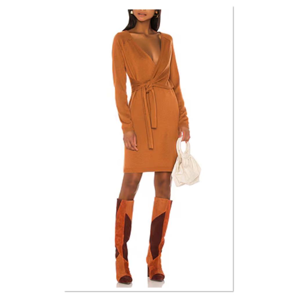 Revolve Song Of Style Sammy Wrap Knit Dress Sz Xs Polyester Blend In Tan/Carmel